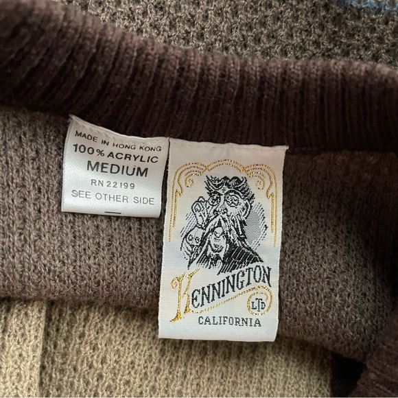 Vintage Kennington California Academia Vneck Knit Sweater Brown Tan Size Small - Picture 9 of 9